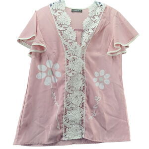 Sheilay Womens Top Multi-Color Size Small Short Sleeve Pullover Floral Design